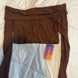 Brown Long Sleeve Crop Top